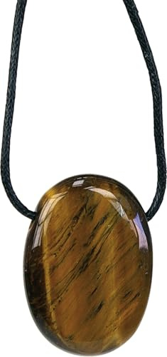 Collier Oeil de Tigre Pierre ovale percée Cordon noir
