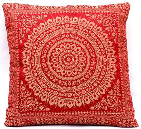 Maroon Farbe Indische Deko Banarasi Seide Kissenbezüge 40 cm x 40 cm, Extravaganten Design für Sofa & Bett Dekokissen, Kissenhülle aus Indien. Angebot gültig solange der Vorrat reicht