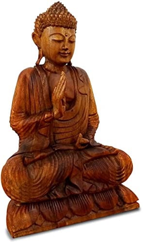 livasia Buddha Figur aus Holz 50cm hoch – Balinesische Handwerkskunst – Buddha Figuren aus Suarholz, einzigartig durch traditionelle Handarbeit, jedes Stück EIN Unikat