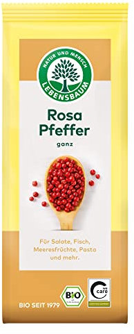 Lebensbaum Rosa Pfeffer, Bio-Gewürz mit süß-aromatischem Geschmack, Pfeffer-Körner für Salate, Fisch, Meeresfrüchte, Pasta & Süßspeisen, vegan, 25g