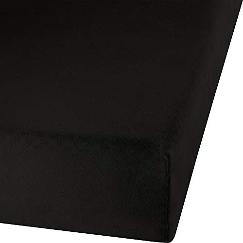 Erwin Müller Spannbettlaken, Spannbetttuch Erlangen Feinbiber schwarz Größe 140x200 cm - 150x200 cm - warm und kuschelig, bügelfrei, mit Rundumgummi