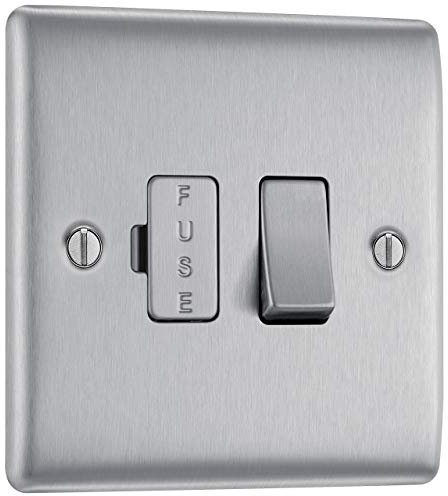 BG Electrical Switched Fused Connection Unit, Fused Spur Switch, Double Pole, Raised and Slim Profile, Round Edges, Nexus Metal, Brushed Steel, 13A, NBS50