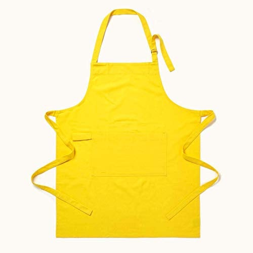 Homescapes Gelbe Kochschürze waschbar aus 100% Baumwolle, Latzschürze mit Tasche, verstellbare Schürze mit langen Bändern