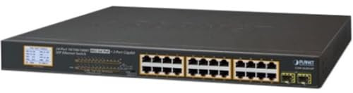 Planet 24-Port 10/100/1000T 802.3at PoE Switch + 2-Port Gigabit SFP and LCD Monitor for PoE 300 Watts