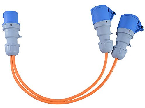 16 AMP to 2x 16 AMP Sockets 240V 2 Way Orange Power Splitter Generator Power Distribution Caravan Hookup 16A
