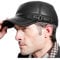 Sumolux Herren Winter Ledermütze mit Ohrenklappen Militär Cadet Armee Flat Top Hat 21-23 Schwarz