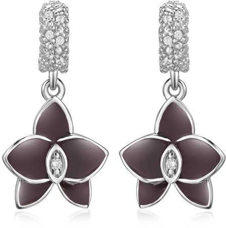 MATERIA by Matthias Wagner Orchidee Ohrstecker mit Zirkonia 925 Silber Emaille weinrot lang hängend rhodiniert SO-334