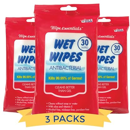 WipeEssentials Hand Sanitizer Hand Wipes for Adults and Kids - 90 wipes - 3 Packs of 30ct Hand Sanitizing Wipes, Travel Essentials