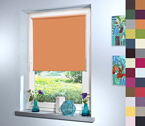 Sun World Verdunkelungsrollo nach Maß, Rollo nach Maß, Maßanfertigung Innenrollo, Balkontür, Rollos nach Maß, Blickdicht, für Fenster & Türen, Klemmfix ohne Bohren (180cm Höhe x 60cm Breite/Orange)