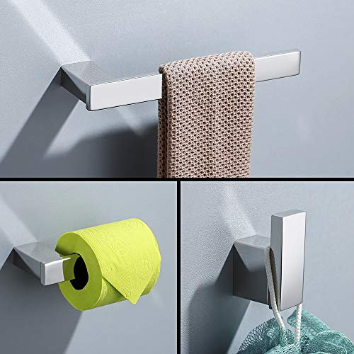 TURS 3 Pezzi Set di Ferramenta per il Bagno Acciaio Inox Inossidabile Carta Igienica Portasciugamani Porta Asciugamani Bar/porta Accappatoio Gancio a Parete, Finitura Lucida, N1008P