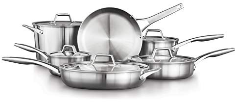 Calphalon 2029640 Premier Stainless Steel Pots and Pans, 11-Piece Cookware Set, Silver