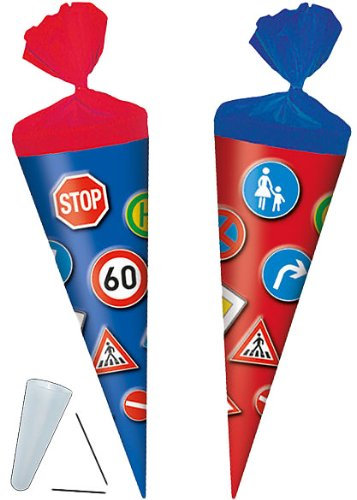alles-meine.de GmbH stabile Spitze - aus Kunststoff - verschiedenes Zubehör frei wählbar - passend für Schultüte - Verkehrszeichen 20 cm - mit Kreppabschluß - mit/ohne Kunststo..