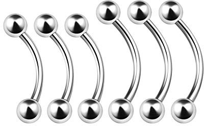 KJM FASHION 6 STK Chirurgenstahl Banana Barbell 1 mm 18 g 8mm 5/16 10mm 3/8 3mm Kugel Daith Lip Labret Helix Ohrringe Tragus Piercing Schmuck 4624