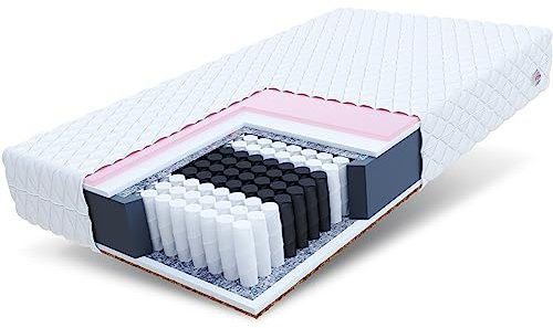 FDM Reggio Taschenfederkernmatratze 180 x 200 cm Härtegrad H2/H3 (Mittelweich/Mittelhart) 26 cm Höhe 7-Zonen Kokos Matratze Thermoplastischer Visco-Schaum Zweiseitig Bezug Abnehmbar Waschbar
