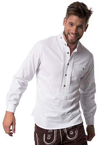 dressforfun Trachtenhemd Herren, Herren Hemden Langarm, weißes Hemd mit Biesen und Hirschhornknöpfen, Herrenhemd mit Brusttasche, Trachtenshirt, Oktoberfest-Kleidung