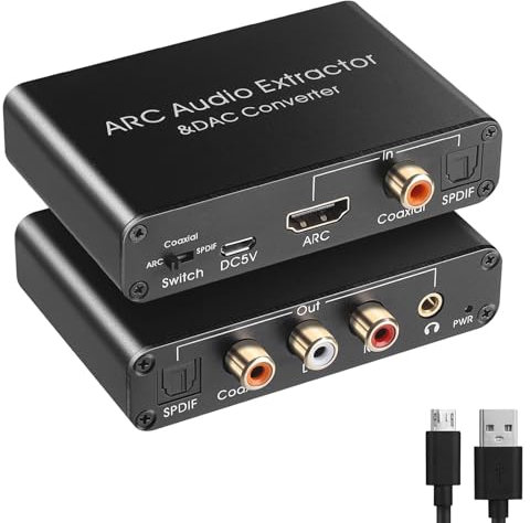 HDMI ARC Adapter,192 KHz DAC Digital Analog Wandler HDMI ARC Audio Extractor Koaxial Optical zu SPDIF Koaxial Optical Cinch L/R Stereo Ausgang 3,5mm für erstärker Soundbar Heimkinosystem usw