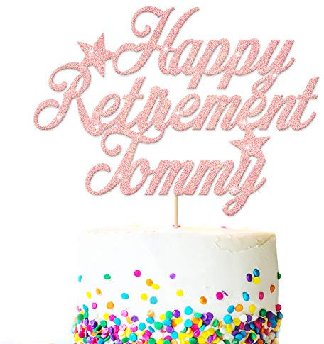 EDSG Personalised Cake Topper for Retirement | Custom Cake Decoration With Any Name | Double Sided Multicolour Glitter Party Decoration Hand Finished in UK(Baby Pink)