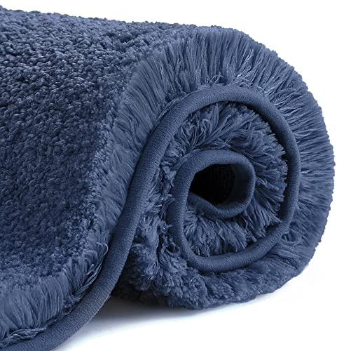 Badematte Rutschfest Badteppich Verdickt Badezimmerteppich Weich Badeteppich Flauschige Mikrofaser Badvorleger, Supersaugfähig, Maschinenwaschbar, Schnell Trocknend - 40 x 60cm (Marineblau)