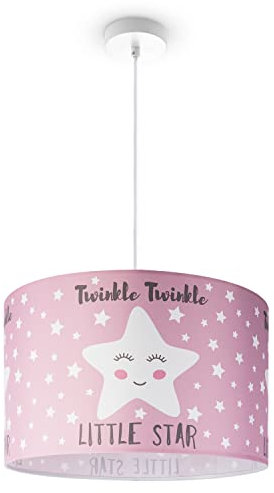 Paco Home Pendellampe Kinderzimmer Pendelleuchte Baby Lampenschirm Stoff Rund Wolken Himmel Sterne Kinderlampe E27