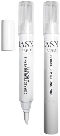 HASNA PARIS - DUO Stylos Correcteur vernis à ongles Dissolvant sans acétone avec pointes de rechange & Soins ongles cuticules réutilisable avec des pointes de rechange et un résultat parfait 2x3ml