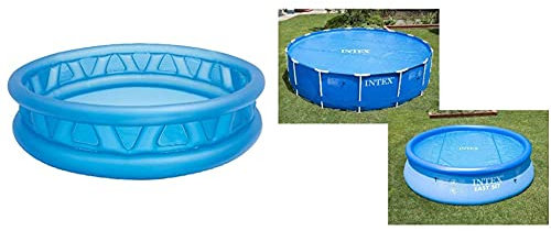 Intex 58431Np - Piscina Hinchable De Relieve Azul 188 X 46 Cm, 790 litros + 29020 - Cobertor Solar para Piscinas 244 Cm De Diámetro