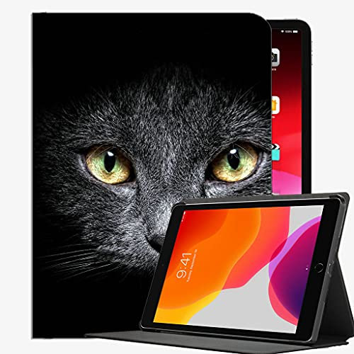 Coque pour iPad 2018/2017 iPad 9.7 6e/5e génération, motif yeux de chat muselier, fond noir