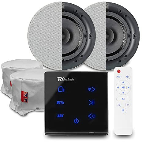 Power Dynamics Bluetooth Ceiling Speaker System Kit - A50B In-Wall Amplifier, 2x Q Acoustics QI65CB 6.5 Speakers, Fire Hoods & Home Audio Installation Set