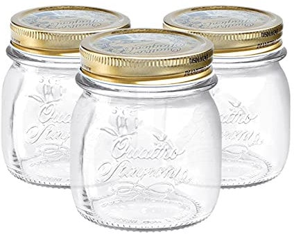 Bormioli Rocco Quattro Stagioni Glass Storage Jars - Traditional Kitchen Food Canister with Screw Top Lid - 250ml - Pack of 3