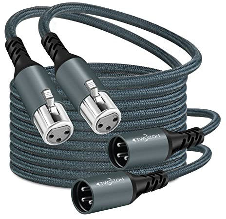 Twozoh Cable de Audio XLR Macho a Hembra 3M 2 Unidades, Trenzado Cable de Micrófono XLR equilibrado de 3 Pines (Profesional/HiFi)