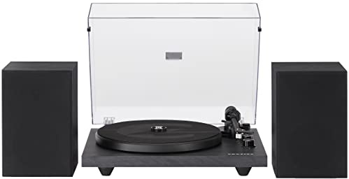 Crosley C62C Turntable HiFi System Record Player with Speakers, Adjustable Tonearm, Moving Magnet Cartridge, Bluetooth Receiver, 40W Per Channel, and Anti-Skate, Black