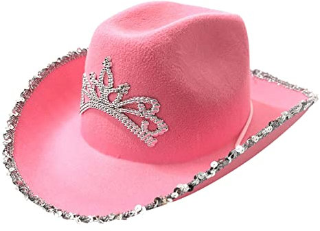 Orbgons Rosa Hut mit Feder, Flauschiger Federrand, Erwachsenengröße, Cowboyhut mit Federn für Bachelorette-Kostümparty, Spiel-Anzieh-Outfits für Frauen Damen Hüte Winter (Pink, One Size)