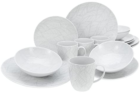 CreaTable, 25868, Serie Blätter - Serie Home, 16-teiliges Geschirrset, Kombiservice aus Porzellan, spülmaschinen- und mikrowellengeeignet, Made in Europe