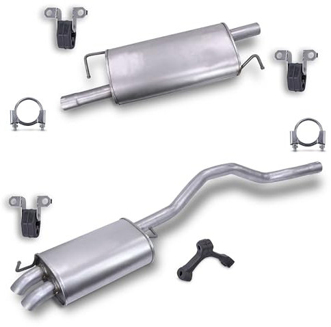 ATEC Germany Auspuff Schalldämpfer Set 1x Mittelschalldämpfer, 1x Endschalldämpfer, mit Montagematerial Kompatibel mit VW MULTIVAN T5, TRANSPORTER T5
