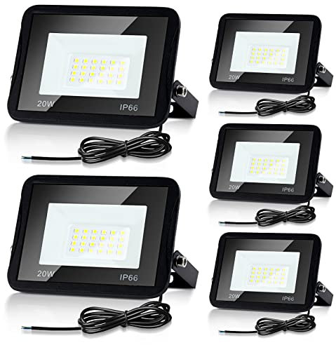 Joparri Projecteur LED Exterieur 20W 3000K Blanc Chaud 1700LM, 5 Pack Spot LED Extérieur IP66 Imperméable, Eclairage Exterieur, Lampe Exterieur pour Terrasse Garage Jardin