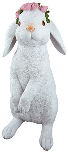 GILDE Deko Figur Hase Rose aus Kunstharz - Frühjahrsdeko Ostern Osterhase - stehend weiß mit Rosen Haarkranz - Höhe 29 cm
