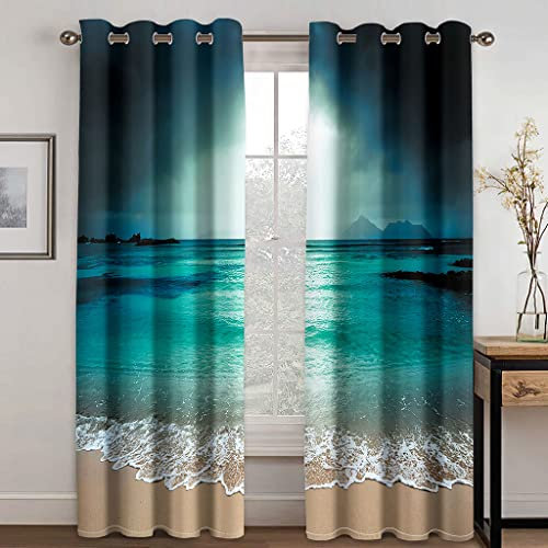 GSKOQD Blackout Curtains For Bedroom 102 X 84 Inch Green Sea Spray Pattern, Super Soft Thermal Insulated Blackout Eyelet Window Treatments, Blackout Curtains For Kids Room & Nursery, 2 Panels