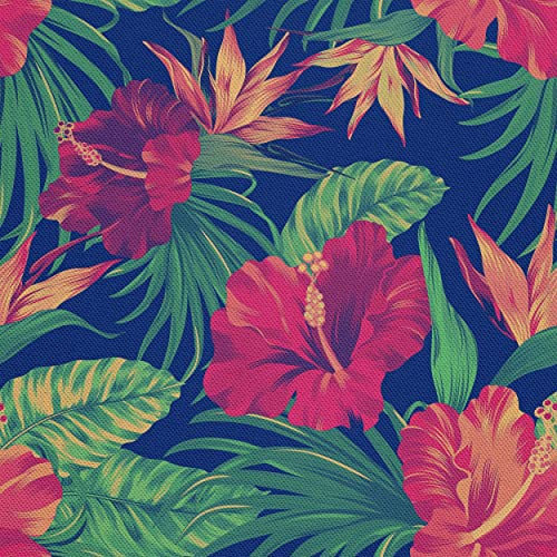 HEKO PANELS Stoff Oxford Wasserdichte Meterware Canvas-Stoff Polyester Stoff Zum Nähen Nähstoffe Möbelstoffe Dekostoffe Wasserabweisend Blickdicht Blumen Hibiskus 2 Meter 155 x 200 cm