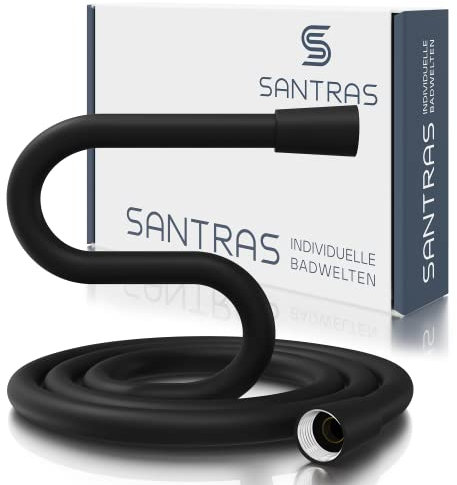 SANTRAS® Tuyau de douche de qualité supérieure - Noir mat - 1,50 m - Avec limiteur de débit - Tuyau de douche particulièrement flexible en matériau Easy Clean - Fabriqué en Allemagne