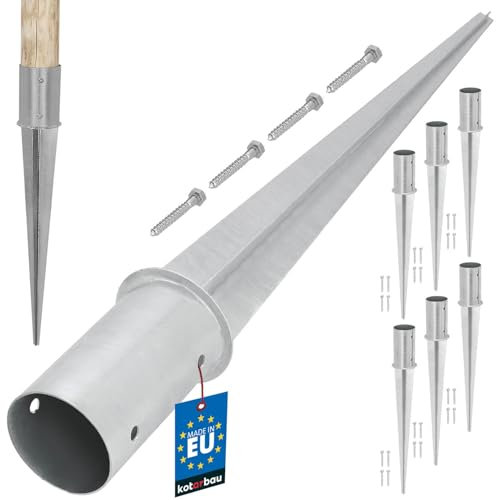KOTARBAU® 6er Set Einschlagbodenhülse Ø 80mm Feuerverzinkt Rund Pfostenträger Einschlaghülse Bodenhülse Pfosten Anker Stahl Silber Bodenanker Länge 750 mm