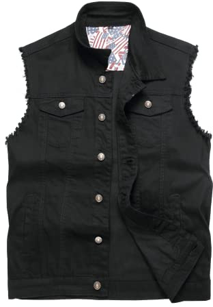 Ginsiom Gisiom Punk Vest,Black Denim Rocker Vest For Men 80'S Sleeveless Biker Jean Jacket Motorcycle Metal Shirt Xl