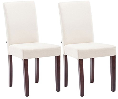 CLP 2er Set Esszimmerstuhl Ina Mit Stoffbezug I Polsterstuhl Mit Holzgestell I Küchenstuhl Mit Bodenschonern, Farbe:Creme, Gestell Farbe:Cappuccino