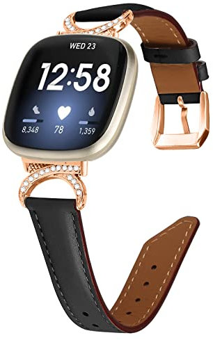 Gimuk Lederarmband Kompatibel mit Fitbit Versa 4/Versa 3/Sense 2/Sense Armband für Damen Herren, Echtes Lederband Ersatzarmband Armband Kompatibel mit Fitbit Versa 4/3, Small / Large, Leder