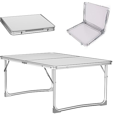 Bowose 60 x 40CM Aluminium-Betttisch Laptop-Tisch für Bett, Klapptisch Camping-Tisch Leichter tragbarer Gartentisch für Picknick, Angeln, Grillen, platzsparend, 40kg Belastbarkeit (Weiß)