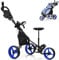 SPOTRAVEL 3 Wheel Golf Push Pull Cart, Folding Golf Trolley with Adjustable Umbrella Holder, Hydraulic Seat, Storage Bag & Beverage Holder, Lightweight Golf Bag Holder (Blue)