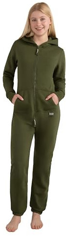 Basisstoff Jumpi Damen Jumpsuit Overall Onesie Einteiler Olivgrün Gr. XS
