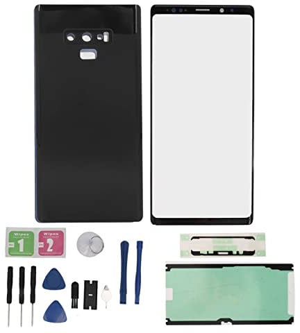 for Note 9 Back Cover Glass Panel and Front Outer Screen Glass Cover Replacement, Front Rear Glass Cover Kit for Note 9 Phone, with Repair Tools (Black)