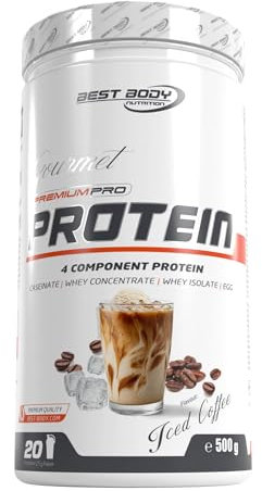 Best Body Nutrition Gourmet Premium Pro Protein, Iced Coffee Dose, 4 Komponenten Protein Shake: Caseinat, Whey Konzentrat, Whey Isolat, Eiprotein, 500 g Dose