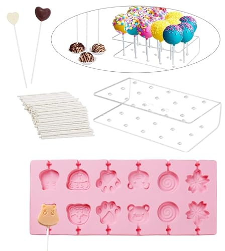 Moule pop cake Porte-Sucettes 20 trous Moule cake pop 200 Bâtonnets de Sucettes Moule cake Silicone Moule Silicone 12 Trous Convient aux Enfants Pour Bricoler à la Maison
