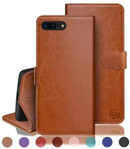 RingPi für iPhone 7 Plus/8 Plus 5.5 Handy Hülle PU Leder[RFID Schutz] Handyhülle Lederhülle Klapphülle Kartenfach Stoßfeste Schutzhülle Leather Flip für Apple 7 8 Plus Wallet Phone Case,Hellbraun