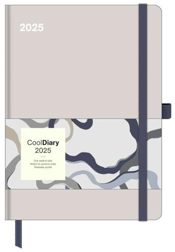 N NEUMANNVERLAGE - Stone 2025 Cool Diary, 16x22cm, Wochenkalender mit Banderole und Lesebändchen, Tasche für Visitenkarte, Jahres- und Monatsübersicht